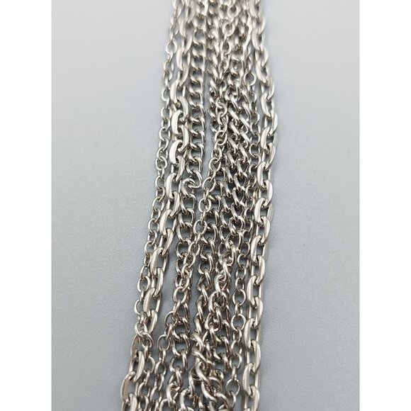 Silver Tone Pull Over Multi Chain Necklace Rhinestone Accents & Knots 34 Inch - Picture 9 of 10